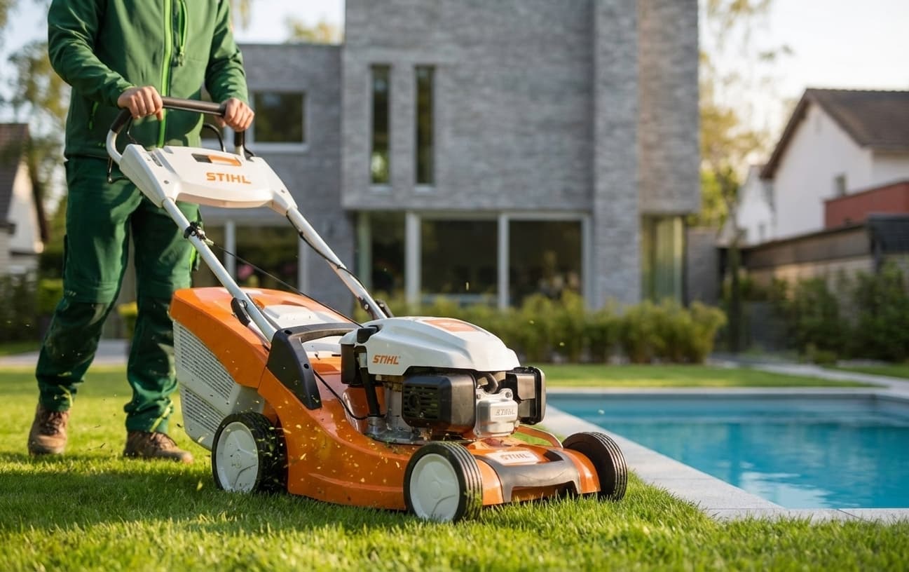 Gartenpflege – Rasenmähen im Privatgarten
